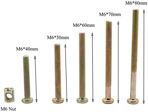 Raogoodcx 100Pcs M6 Barrel Nuts Bolts(6mm x 40mm, 6mm x 50mm, 6mm x 60mm, 6mm x 70mm, 6mm x 80mm) Hex Socket Cap Screw Bolts and Philips-Slotted Drive Barrel Nuts Assortment Kit