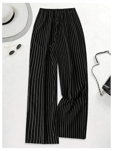 GORGLITTER Women's Striped Wide Leg Pants Pinstripe Pants Drawstring Waist Casual Baggy Trousers2