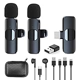 Ryzwoc Lavalier Mikrofon Wireless für Android und Computer, 2,4GHz Wireless Mikrofon, Plug-Play Ansteckmikrofon Kabellos für Aufnahme,Live Streaming,YouTube,TikTok, Kein Bluetooth oder APP (2 Sender)