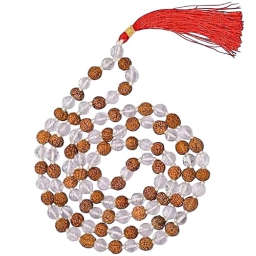 Image of Arihant Gems and Jewels Sphatik /Crystal Jaap Mala for Pooja (54+1 Beads) | Natural & Certified | Astrological Beads with Positive Effect | Unisex Both for Men & Women (Sphatik and Rudraksha Mala)