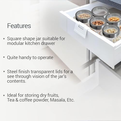 Image of Cube Storage Glass Jar, Set of 6, 1000 ml Each, Transparent, BPA Free, Multipurpose Kitchen Organizer