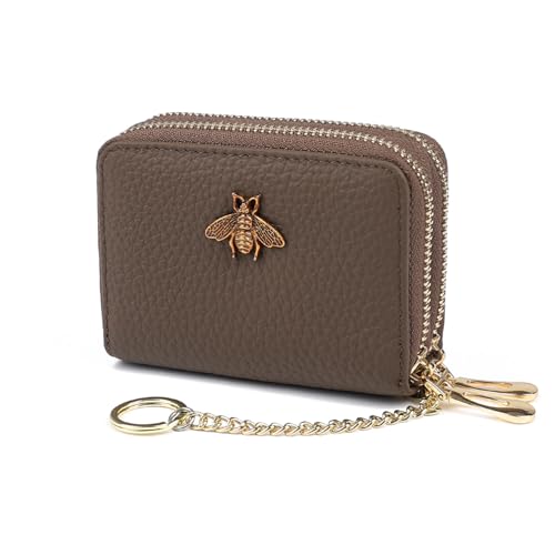 Image of imeetu RFID Credit Card Holder, Small Leather Zipper Card Case Wallet for Women, Max - Taupe Grey, Max, Classic