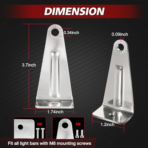 Image of LED Light Bar Side Mounting Bracket, LTEODCHEW 2Pcs Universal Adjustable Base Bracket Kit for Straight or Curved Off Road Light Bar from 4 inch up to 52 inch Stainless Steel Silver - M8