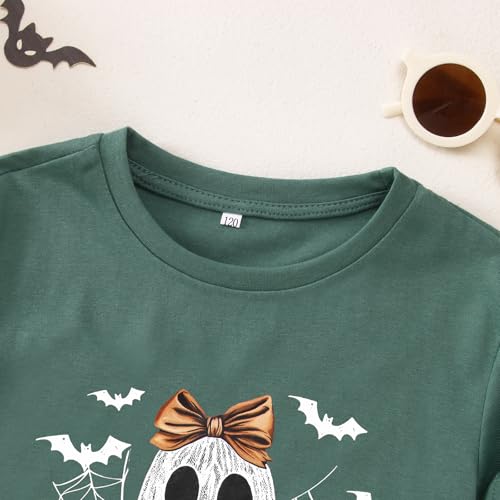 Halloween Shirts for Girls Floral Bow Lace Ghost T-Shirt Kid Spooky Season Outfit Boho Short Sleeve Tees Fall Tops 6