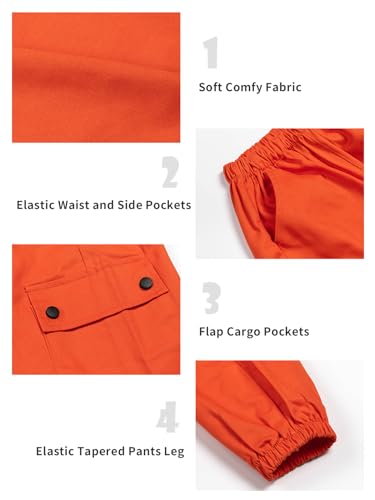 Rolanko Girls Cargo Pants Loose Joggers Trousers Kids Hip Hop Dance Clothes (Orange, 8-10) - Thumbnail 6