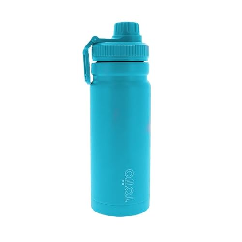 TOTTO - Botella de Agua Acero Inoxidable, 550 ml, Modelo Jet, Botella Deportiva con Asa de Agarre, Cierre Hermético, Botella Térmica, Mantiene tus Bebidas Frías o Calientes, Color Ocean Mist
