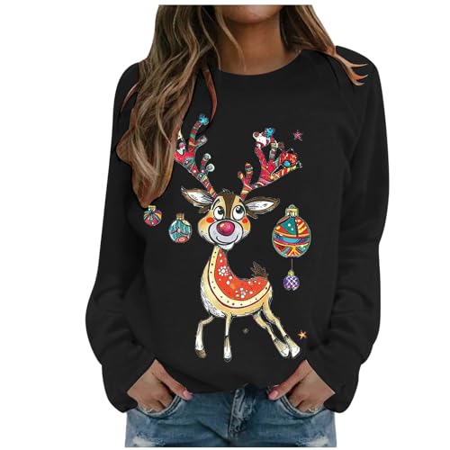 Sweat Noël femme noir M à col rond pour des fêtes décontractées