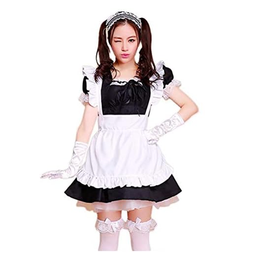 LABABE hembiträdesdräkt/klänning för kvinnor, anime/cosplaykläder, kort ärm, lång klänning, förkläde & huvudbonad, Alice i Underlandet, maskeradset, Lolita, halloween (svart & vit, storlek XXXL)