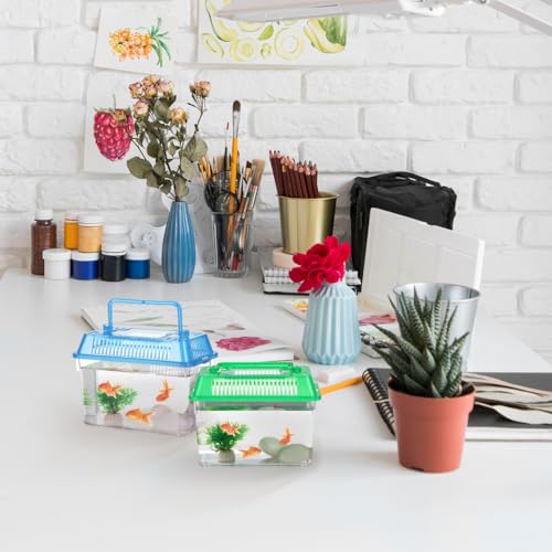 Image of 4pcs Mini Fish Tank: Portable Handheld Fish Tank Lightweight Aquarium Mini Portable Snail Terrarium Crabs Habitat for Shrimp Turtle Shrimp Goldfish Beach Toys Plastic (Random Color) 5.89X4.32X3.73In