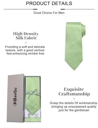 Image of DiBanGu Mens Silk Necktie Solid Color Tie and Pocket Square Cufflink Tie Clip Set Woven Plain Ties for Men Wedding Party