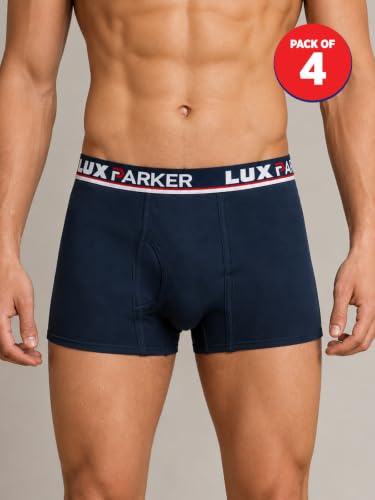 Image of Lux Parker Men's Pure Cotton Modern Solid Trunks (Pack of 4) SEMI-Long COL 4PC Assorted