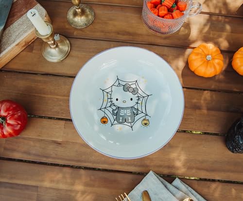 Sanrio Hello Kitty Skeleton Web 9-Inch Large Ceramic Coupe Dinner Bowl For Serving Pasta, Salad, Cereal