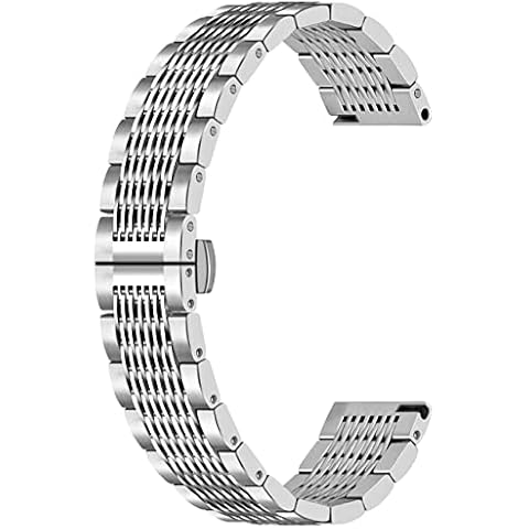 Stainless Steel Watch Strap 22mm Quick Release Metal Watch Bracelet for Men Women Silver Mesh Business Replacement Band with Deployment Butterfly Clasp Cover