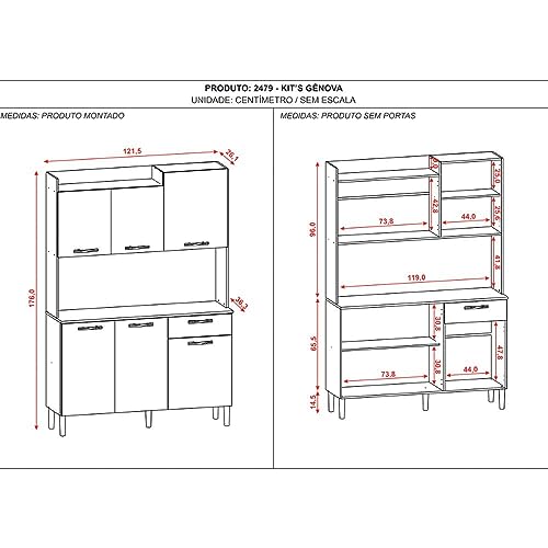 Armário De Cozinha Completa Genova Nogueira/Off White