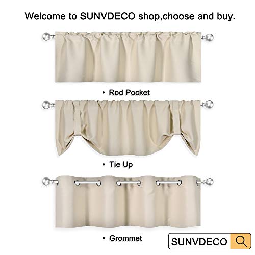 Decovsun Beige Curtains Valance For Windows 18 Inches Long Top Blackout Window Treatments Adjustable Short Straight Valance For Kitchen Bedroom Kids Room 52X18 Inch Length #TOP6