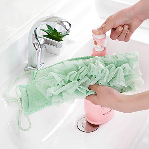 VANRA Exfoliating Back Strap Loofah Body Scrubber Terry Cloth Mesh Back Scrub Puffs Bath Massager Sponge with Rope Handles for Shower, Bath, Spa, Body Wash (23" L X 3.7" W, Green) - Thumbnail 4