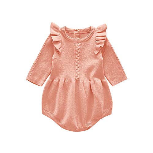 Image of IMEKIS Newborn Baby Girl Sweater Romper Knit Fall Outfit Ruffles Long Sleeve Bodysuit Winter Birthday Photo Shoot