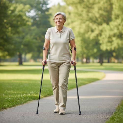 PEPE Mobility Krücken Faltbar Schwarz (2 Stück), Unterarmgehstützen Höhenverstellbar, Gehhilfe Orthopädisch, Klappbare Gehstützen für Erwachsene, Leichtes Aluminium