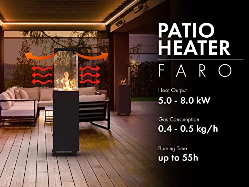Planika Faro 59" - Outdoor Fireplace Black (Fire Column, Glass Shields, Black Glass Pebbles, Gas Regulator Incl) Gas Fireplace with 27k of BTU. Propane Decorative Outdoor Fire Pit for your Garden and Terrace. - Thumbnail 2