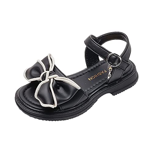 Girls Sandals Casual Open Toe Sandals Bowknots Flat Sandals Summer Dress Shoes for Kids (Little Kid/Big Kid) (Black, 3.5 Big Kids)