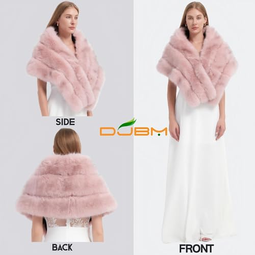 DJBM Women Luxury Faux Fur PU Leather Shawl Winter Fluffy Cover Up Wraps for Wedding Bridal Party3