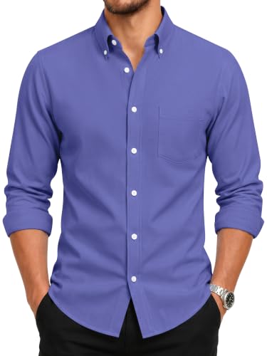 GIANZEN Royal Blue Dress Shirt for Men Button Up Shirts Oxford Down Mens Long Sleeve Men's Casual Clothing Cotton Wrinkle Free Royal Blue Size XS
