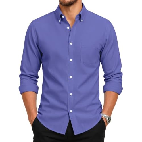 Men's Oxford Dress Shirts Long Sleeve Wrinkle-Resistant Button Down Shirt Business Casual Regular Fit with Pocket