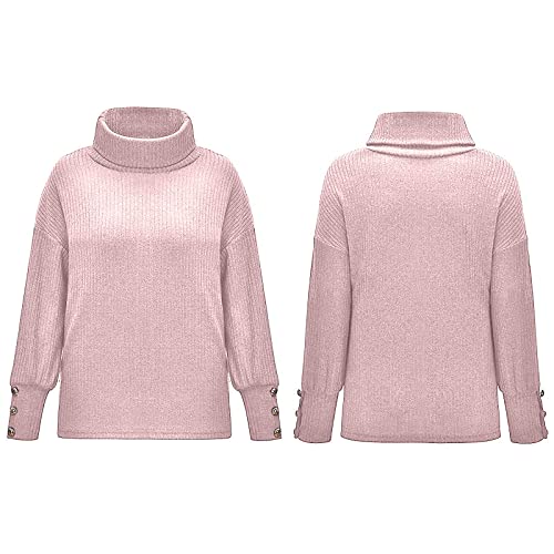 Suéteres femininos grandes de gola rolê manga longa outono inverno roupas casuais de malha canelada