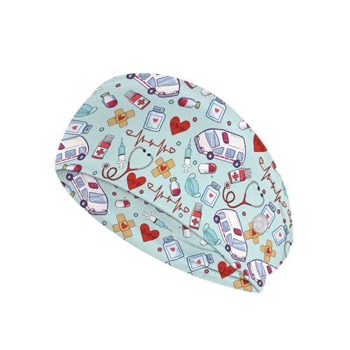 Babrukda Classic Style Print Button Headband for Mask Women Men Wide Hairbands Elastic Sports Sweatband Doctor Nurse Ear Protection Headwear Workout Headwrap Washing Face Head Wrap