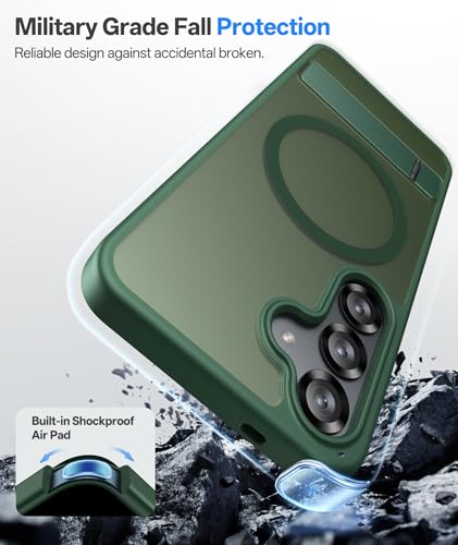 Image of Vihibii PC,Silicone For Samsung Galaxy S25+ Plus Magnetic Back Cover With Kickstand,[Compatible With Magsafe],Rugged Shockproof Protective,Translucent Matte Slim Phone Case For 6.7 inch 2025,Green