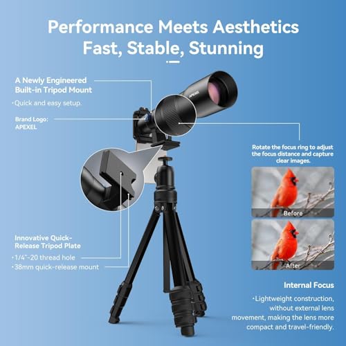 Image of APEXEL 50x HD Telephoto Lens for iPhone & Android | Aluminum Alloy + ABS | Shoot Wildlife, Moon, Landscapes & Targets | Includes Universal Phone Clip & Tripod