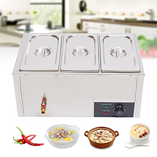 3-Pan 7L Commercial Electric Buffet Food Warmer Commercial Countertop Steamer Stainless Steel Bain Marie Buffet Equipment For Buffet 3X7L 110V 850W #TOP1