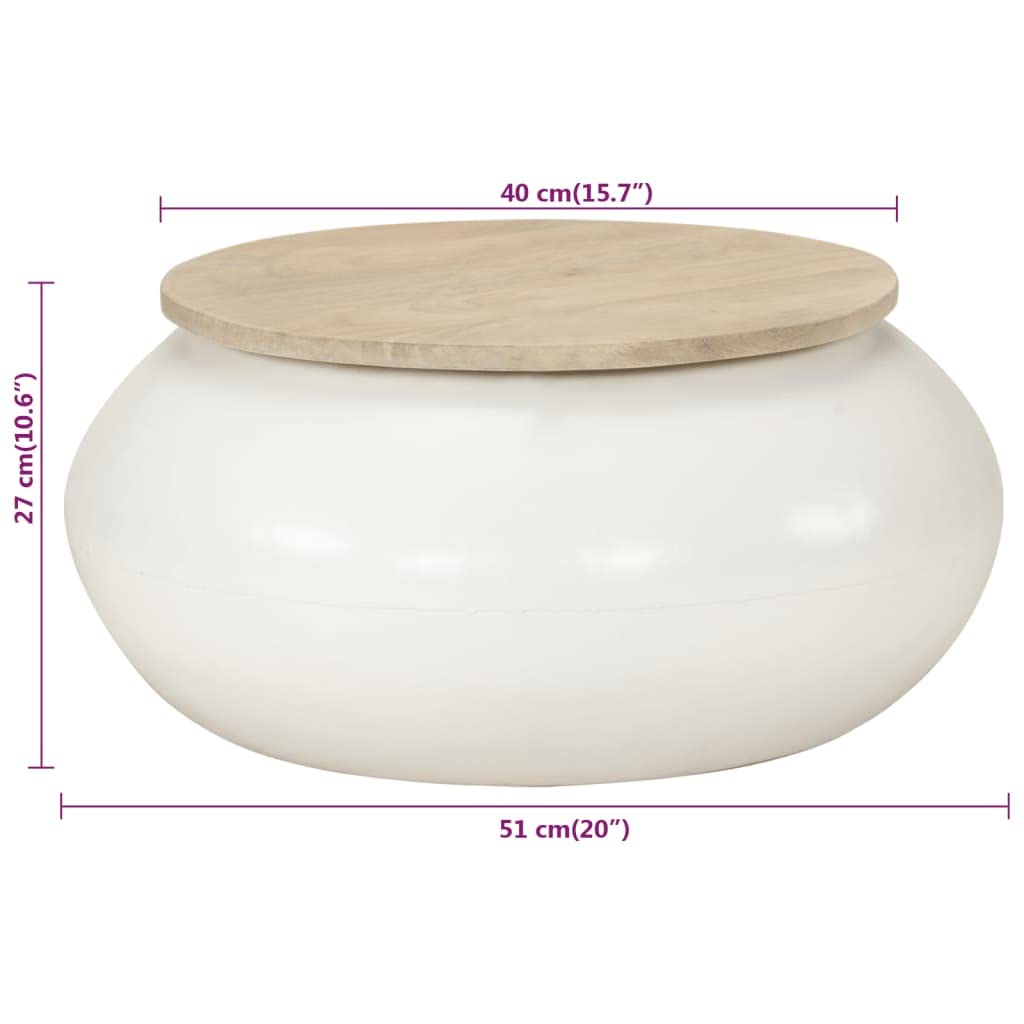 vidaXL Mesa de Centro de Madera Maciza de Mango Blanca 51x51x27 cm, Mesa Auxiliar, Mesa de salón, Mesa Decorativa, mesita de sofá, mesita de Centro