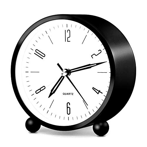 HeQiao Silent 4 Inch Metal Table Alarm Clock with Night Light (Bright Black) - Thumbnail 4