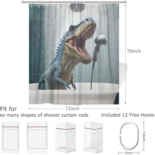 Rideau de douche dinosaure imperméable rideau de bain polyester lavable 180x200 avec crochets - 6