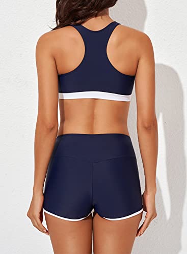 Image of Aleumdr Womens Athletic 3 Piece Tankini Swimsuits with Shorts Swim Tank Tops with Sports Bra and Boyshorts Bathing Suits