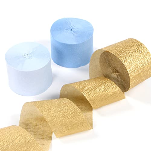 Image of Light-Dusty Blue Gold Party-Decorations Streamers - 9 Rolls Birthday Baby Bridal Shower Wedding Crepe Tissue Paper Streamer Bachelorette Engagement Garland Decor Panduola