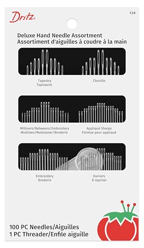 Dritz 128 Deluxe Hand Needles with Needle Threader, Assorted Styles & Sizes (100-Count)