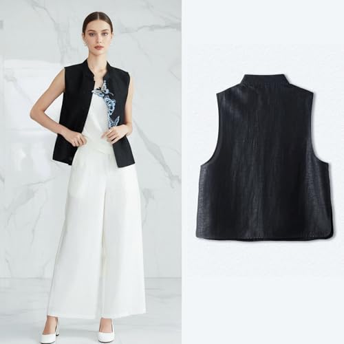 Chaleco de seda HangErFeng con bordado artesanal y textura arrugada en talla XL 3