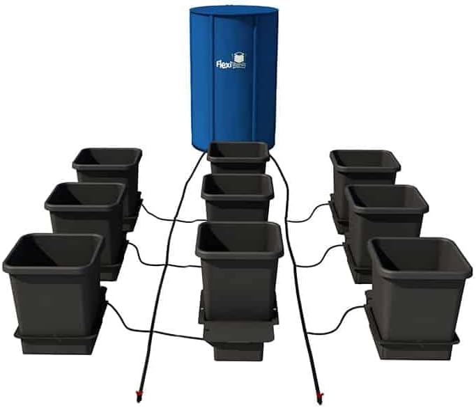 AutoPot 9 Pot System with 3.9 Gallon Plastic Pots and 25 Gallon FlexiTank - Self-Watering, Gravity-Fed Hydroponic Systems (9Pot - 3.9 Gallon - 25 Gallon FlexiTank)