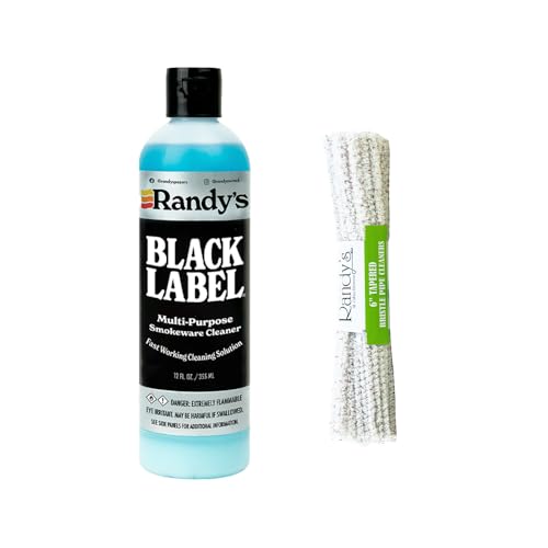 Randys Black Label Cleaner with 24 Tapered Bristle Pipe Cleaners All-in-One Cleaning Kit for Glassware Glasstops Ceramic Metal and Hard-to-Reach Areas Glasstop cleaning kit 12 fl oz