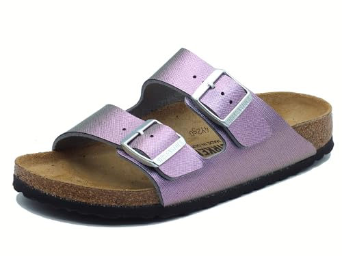 Birkenstock 1029510 Arizona Saff Irid Morado Sandalias para mujer de piel sintética doble hebilla, violeta, 37 EU