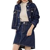 [DAYCLOSET] デニムジャケット タイトスカート 上下セットアップ 長袖 レディース ゆったり 春秋冬 tops1571 (M, ネイビー)