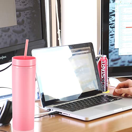 Meekoo 30 Pack Skinny Tumbler With Lids And Straws 16 Oz Matte Colored Acrylic Tumblers Double Wall Plastic Tumbler Cups Skinny Travel Tumbler Reusable Cup For Party Birthday Home (Watermelon Red) #TOP3