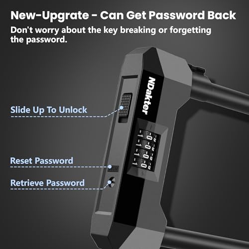 Image of NDakter Bike Locks Heavy Duty Anti Theft, 18mm Bicycle Combo U Lock, 4-Digit Resettable Combination Lock with 5FT Steel Cable and Bracket, for Electric Scooter, Ebike, Motorcycle (Gray)