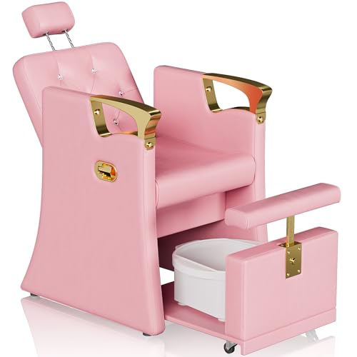 KIGOTY Pedicure Chair No Plumbing with Hidden Platform,Pink Gold