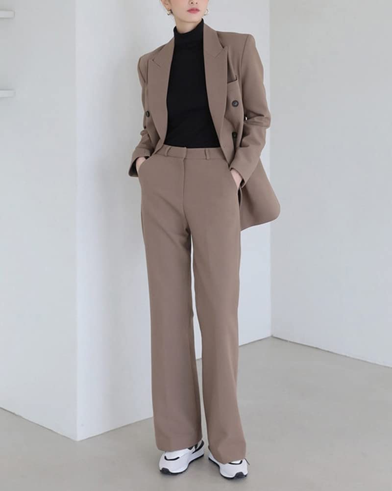 Completo Tailleur da Donna, 2 Pezzi da Tuta Elegante Blazer Doppiopetto Colletto Sartoriale + Pantaloni a Gamba Dritta Completo Set, per Ufficio E Lavoro