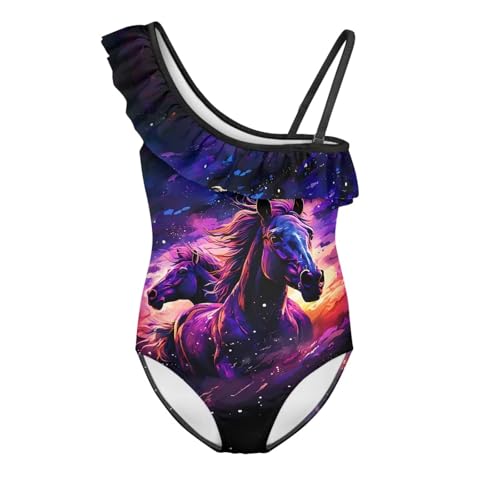 Jeiento Girls Swimsuits 1 Piece Animal Pattern Kids One Shoulder Ruffle Bathing Suit Sun Protection Child Beach Bathing Suits