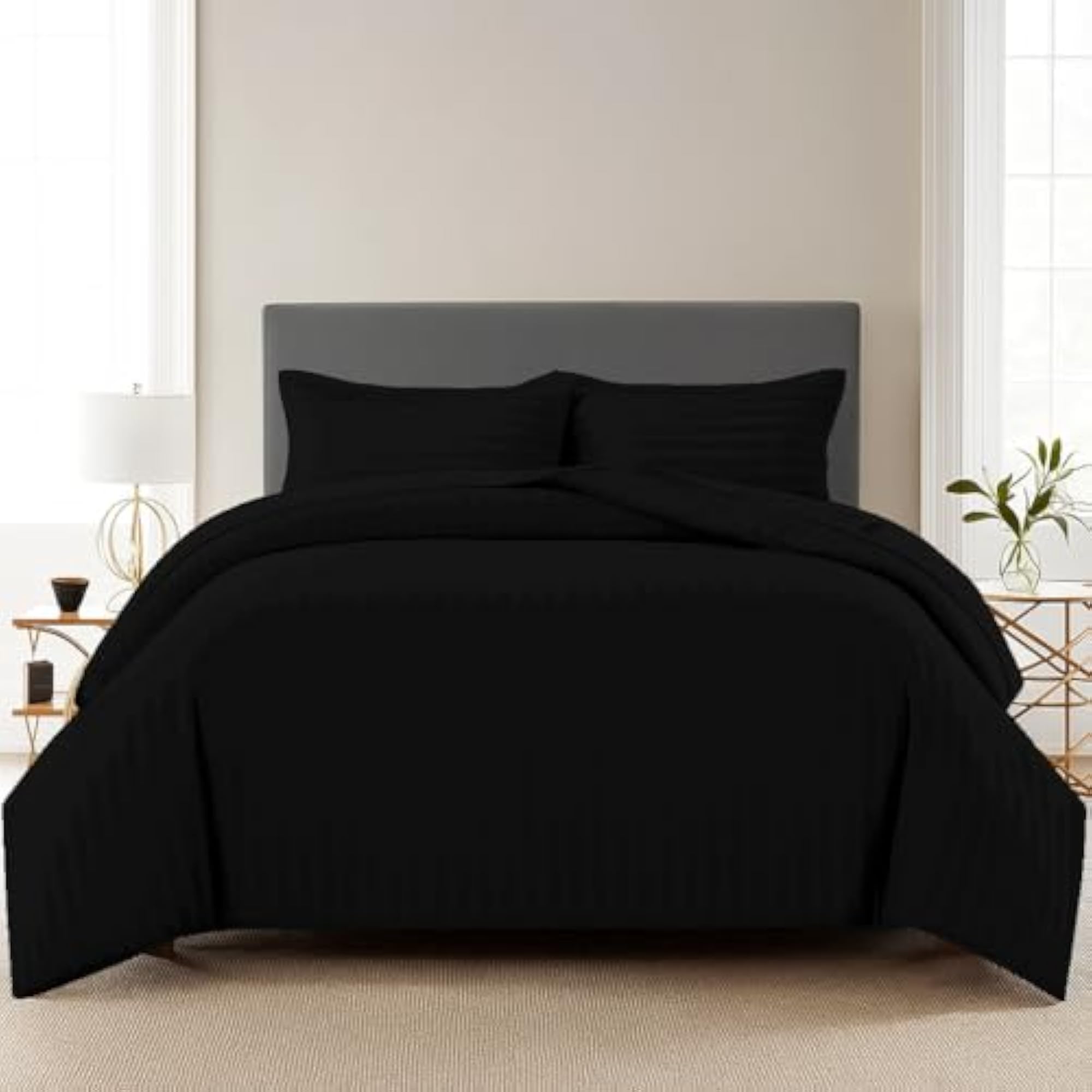 Zippered 100% Cotton Satin Stripe King Size Duvet Cover