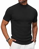 Vssjavun Mens Mock Turtleneck Shirt Short Sleeve Slim Fit Mock Neck Casual Tops Ribbed Knit Pullover Black Large